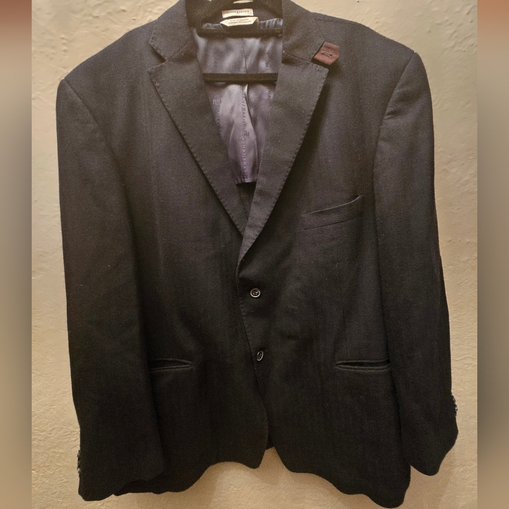JHANE BARNES Mens Black Wool Blazer 48R Designer Tailored Jacket